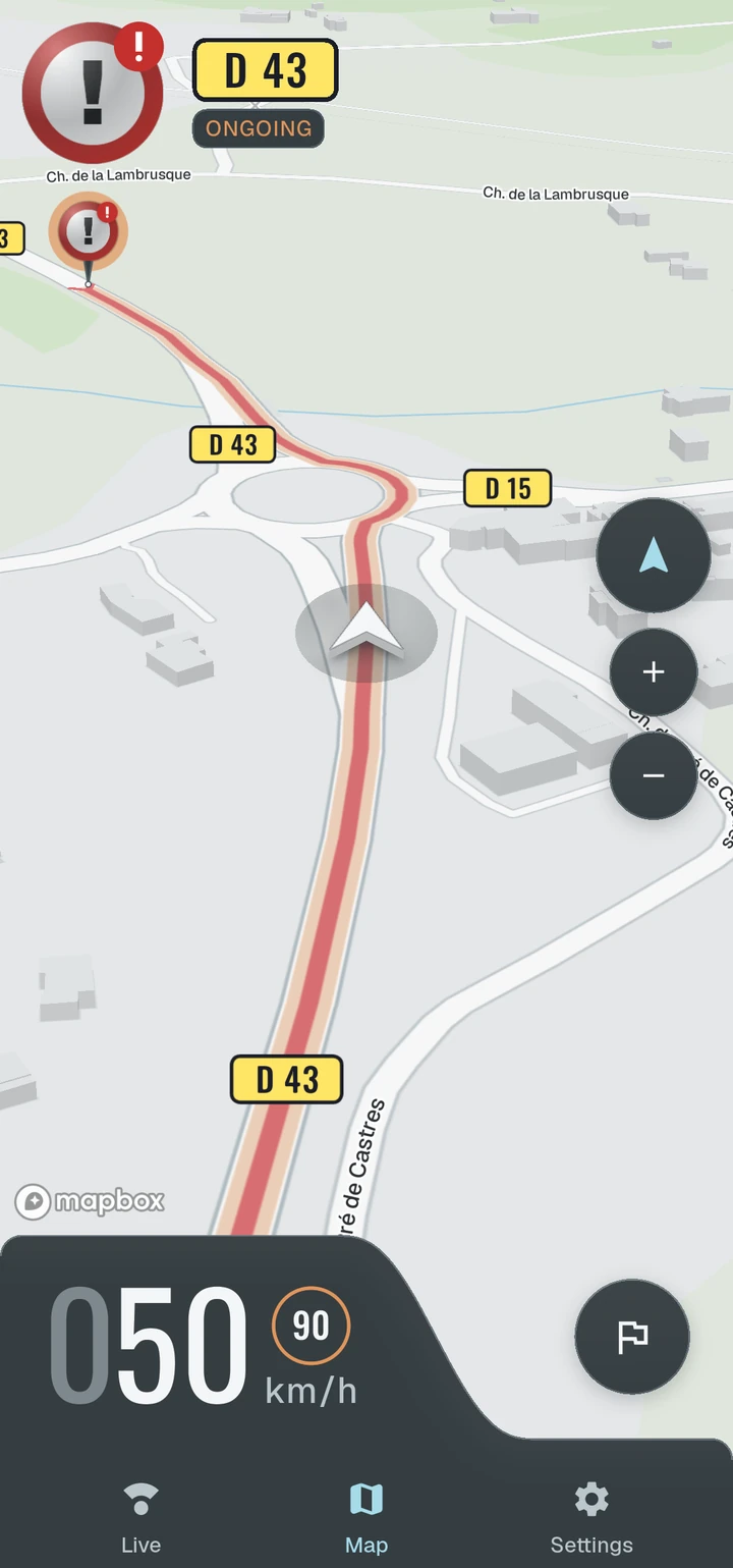 Speedix map showing danger zones along the route